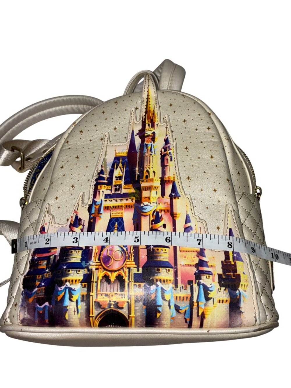 Disney Parks Loungefly 50th Anniversary Cinderella Castle Mini Backpack Gold Sta - Picture 10 of 16
